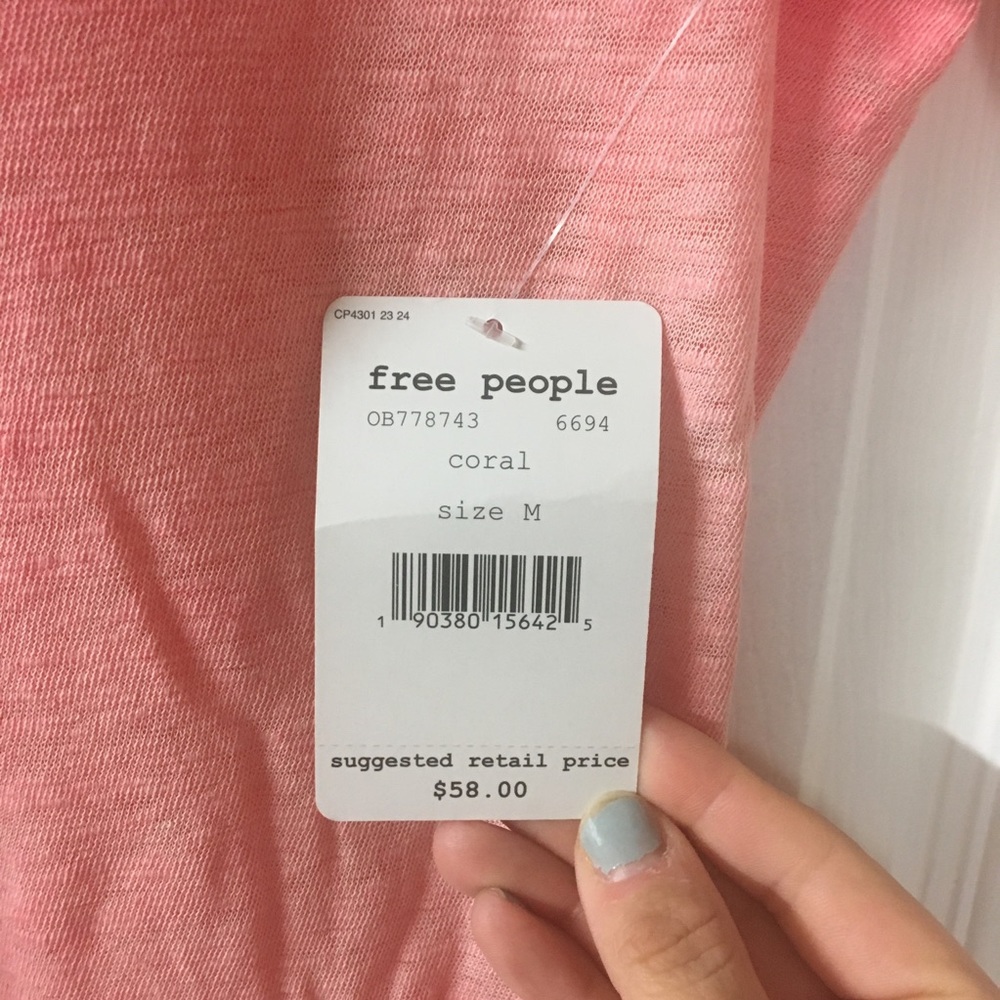 Free People coral distressed hi-lo tee NWT - Picture 3 of 3